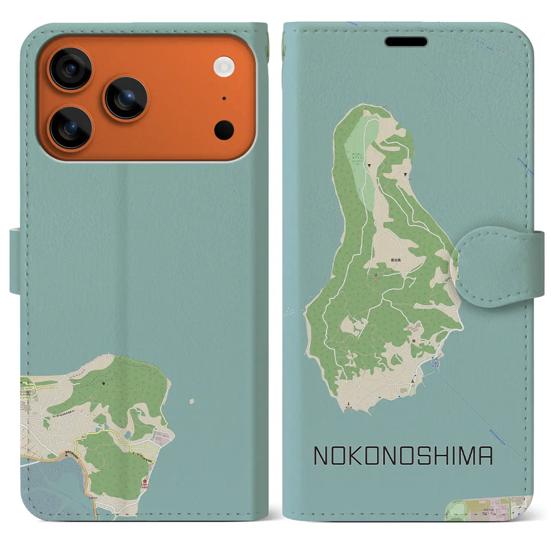 【能古島（福岡県）】地図柄iPhoneケース（手帳タイプ）ナチュラル・iPhone 17 Pro Max 用