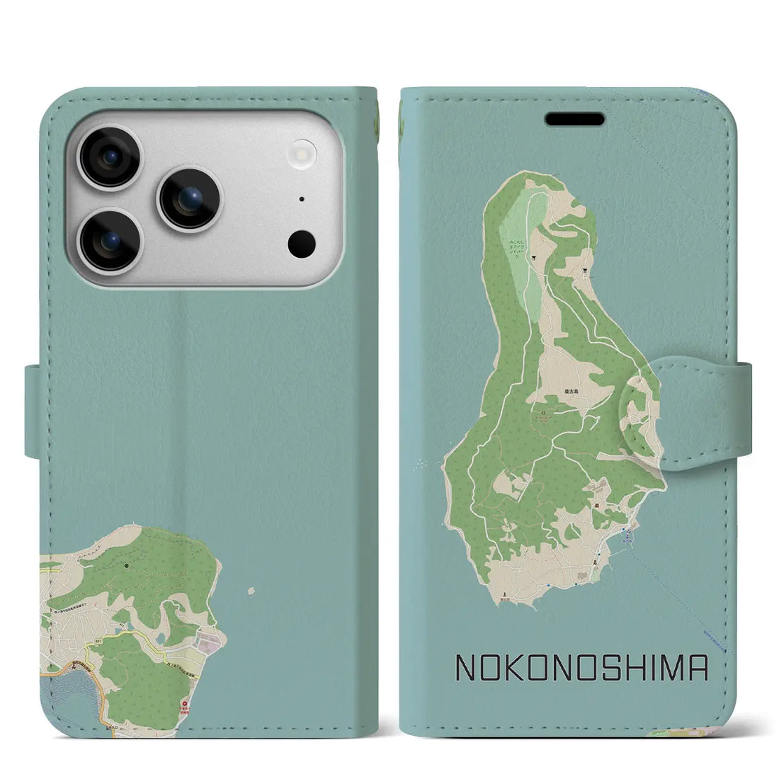 【能古島(福岡県)】地図柄iPhoneケース(手帳タイプ)モノトーン・iPhone 17 Pro Max 用