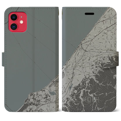 【能美（石川県）】地図柄iPhoneケース（手帳タイプ）モノトーン・iPhone 11 用