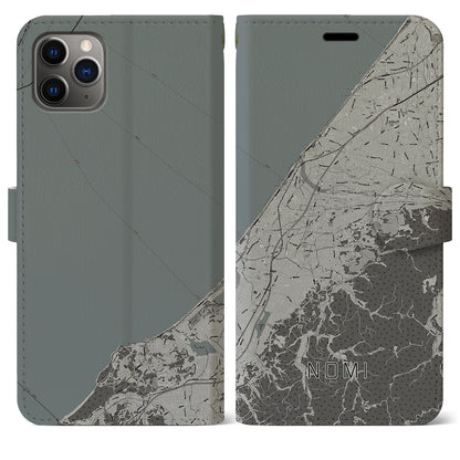 【能美（石川県）】地図柄iPhoneケース（手帳タイプ）モノトーン・iPhone 11 Pro Max 用