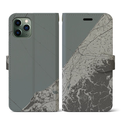 【能美（石川県）】地図柄iPhoneケース（手帳タイプ）モノトーン・iPhone 11 Pro 用