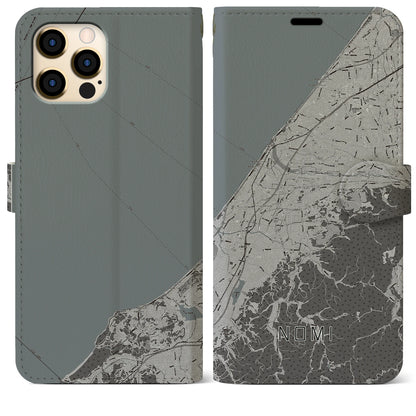 【能美（石川県）】地図柄iPhoneケース（手帳タイプ）モノトーン・iPhone 12 Pro Max 用