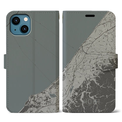 【能美（石川県）】地図柄iPhoneケース（手帳タイプ）モノトーン・iPhone 13 用