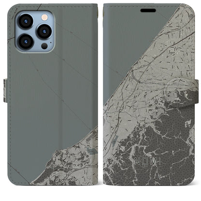 【能美（石川県）】地図柄iPhoneケース（手帳タイプ）モノトーン・iPhone 13 Pro Max 用