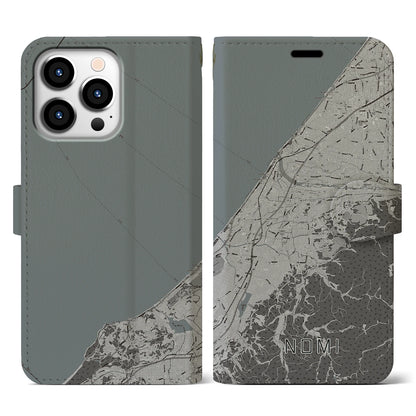 【能美（石川県）】地図柄iPhoneケース（手帳タイプ）モノトーン・iPhone 13 Pro 用