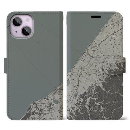 【能美（石川県）】地図柄iPhoneケース（手帳タイプ）モノトーン・iPhone 14 用