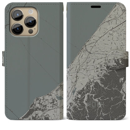 【能美（石川県）】地図柄iPhoneケース（手帳タイプ）モノトーン・iPhone 14 Pro Max 用