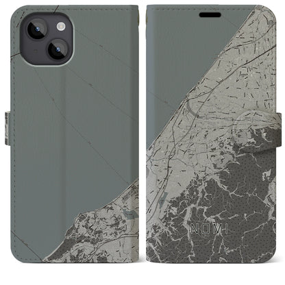 【能美（石川県）】地図柄iPhoneケース（手帳タイプ）モノトーン・iPhone 14 Plus 用