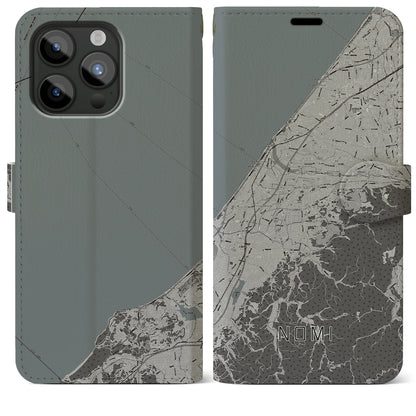 【能美（石川県）】地図柄iPhoneケース（手帳タイプ）モノトーン・iPhone 15 Pro Max 用