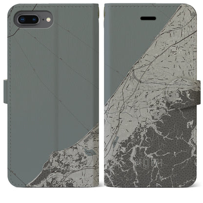 【能美（石川県）】地図柄iPhoneケース（手帳タイプ）モノトーン・iPhone 8Plus /7Plus / 6sPlus / 6Plus 用