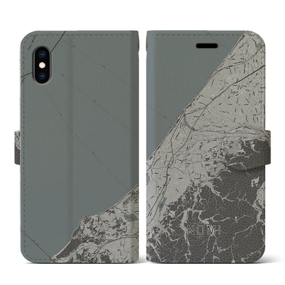 【能美（石川県）】地図柄iPhoneケース（手帳タイプ）モノトーン・iPhone XS / X 用