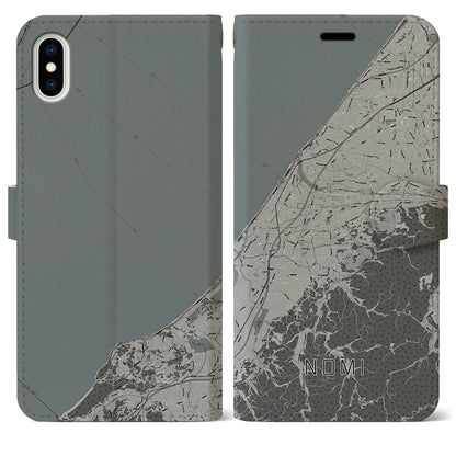 【能美（石川県）】地図柄iPhoneケース（手帳タイプ）モノトーン・iPhone XS Max 用