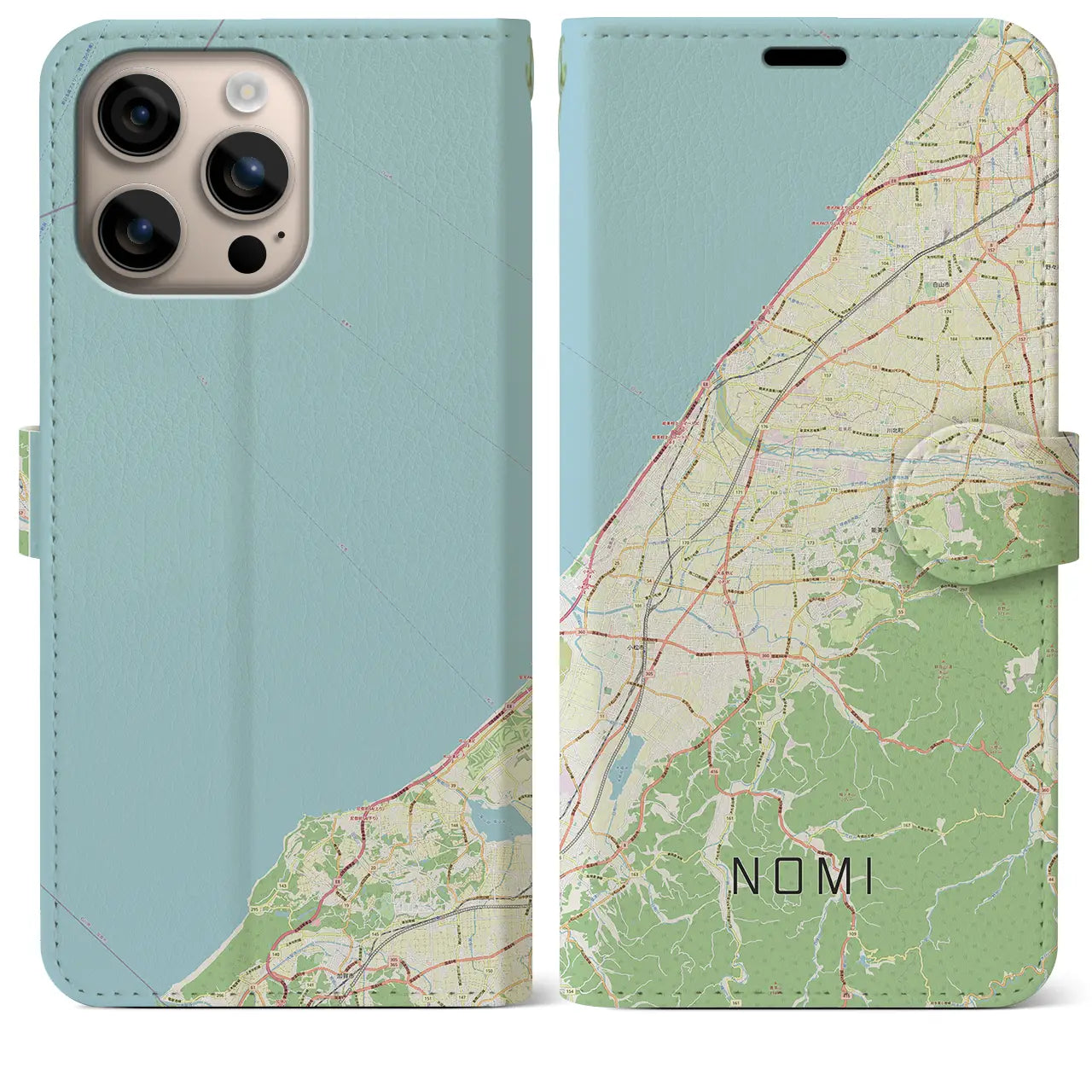 【能美（石川県）】地図柄iPhoneケース（手帳タイプ）ナチュラル・iPhone 16 Plus 用