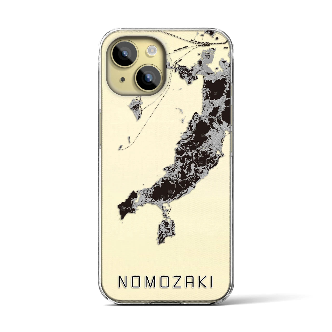 【野母崎（長崎県）】地図柄iPhoneケース（クリアタイプ）モノトーン・iPhone 15 用