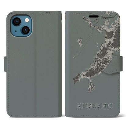 【野母崎（長崎県）】地図柄iPhoneケース（手帳タイプ）モノトーン・iPhone 13 用