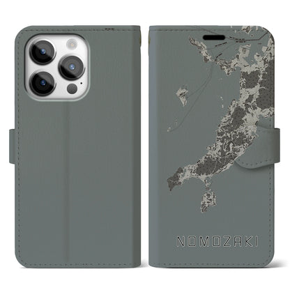 【野母崎（長崎県）】地図柄iPhoneケース（手帳タイプ）モノトーン・iPhone 14 Pro 用