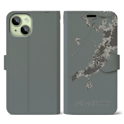 【野母崎（長崎県）】地図柄iPhoneケース（手帳タイプ）モノトーン・iPhone 15 用