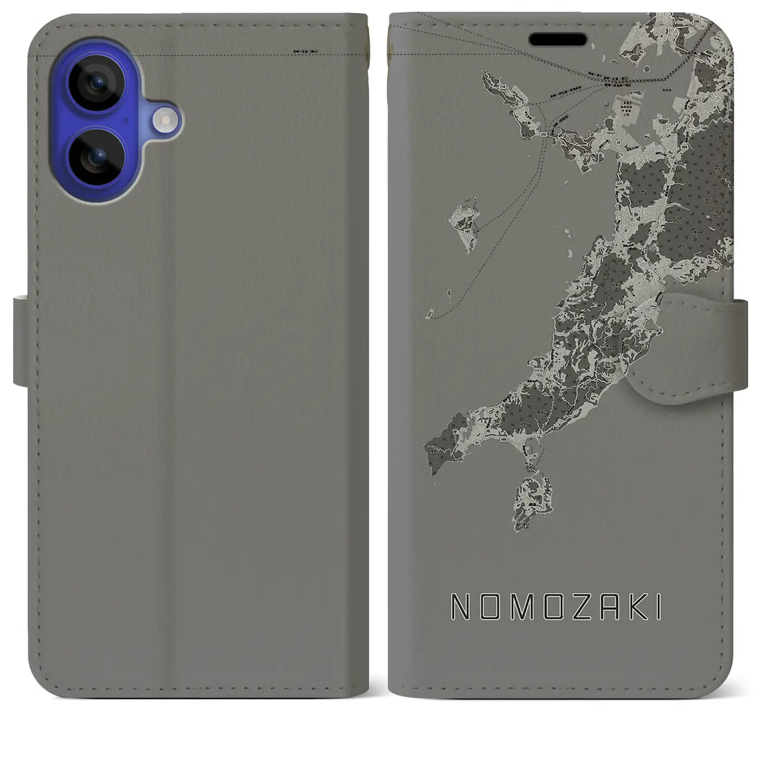 【野母崎(長崎県)】地図柄iPhoneケース(手帳タイプ)モノトーン・iPhone 16 Pro Max 用