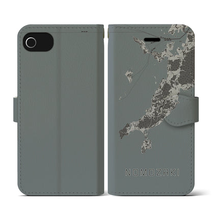 【野母崎（長崎県）】地図柄iPhoneケース（手帳タイプ）モノトーン・iPhone SE（第3 / 第2世代） / 8 / 7 / 6s / 6 用