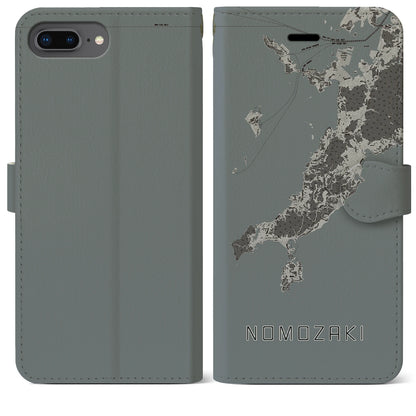 【野母崎（長崎県）】地図柄iPhoneケース（手帳タイプ）モノトーン・iPhone 8Plus /7Plus / 6sPlus / 6Plus 用