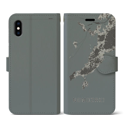 【野母崎（長崎県）】地図柄iPhoneケース（手帳タイプ）モノトーン・iPhone XS / X 用
