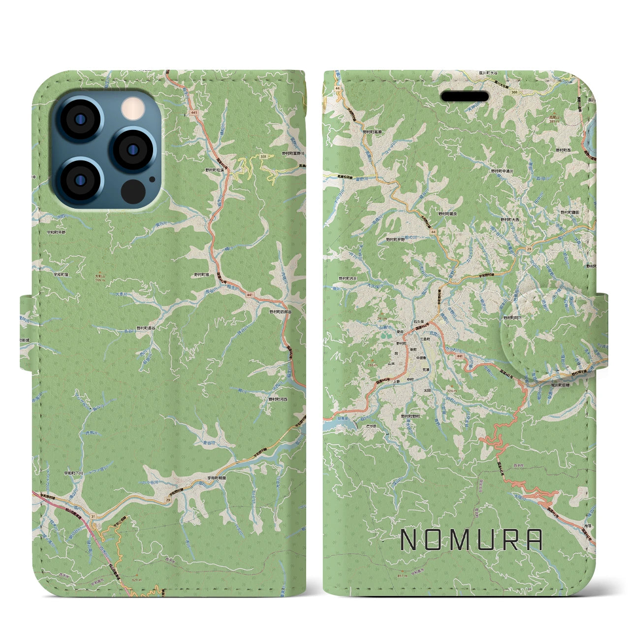 【野村（愛媛県）】地図柄iPhoneケース（手帳タイプ）