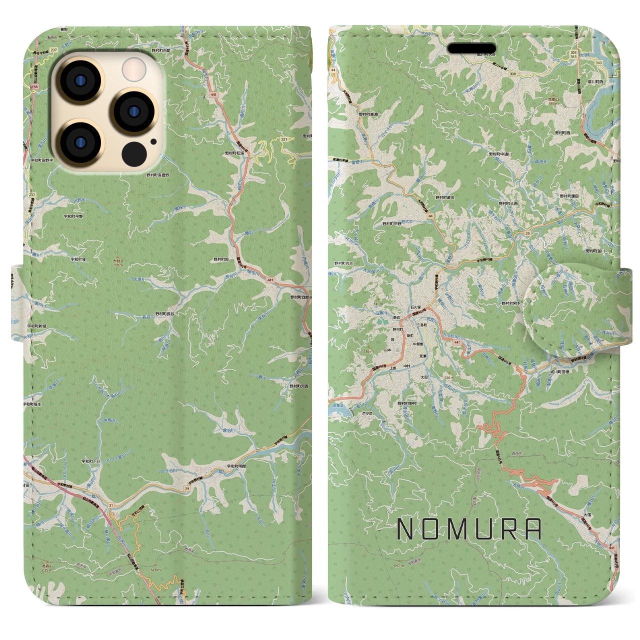 【野村（愛媛県）】地図柄iPhoneケース（手帳タイプ）
