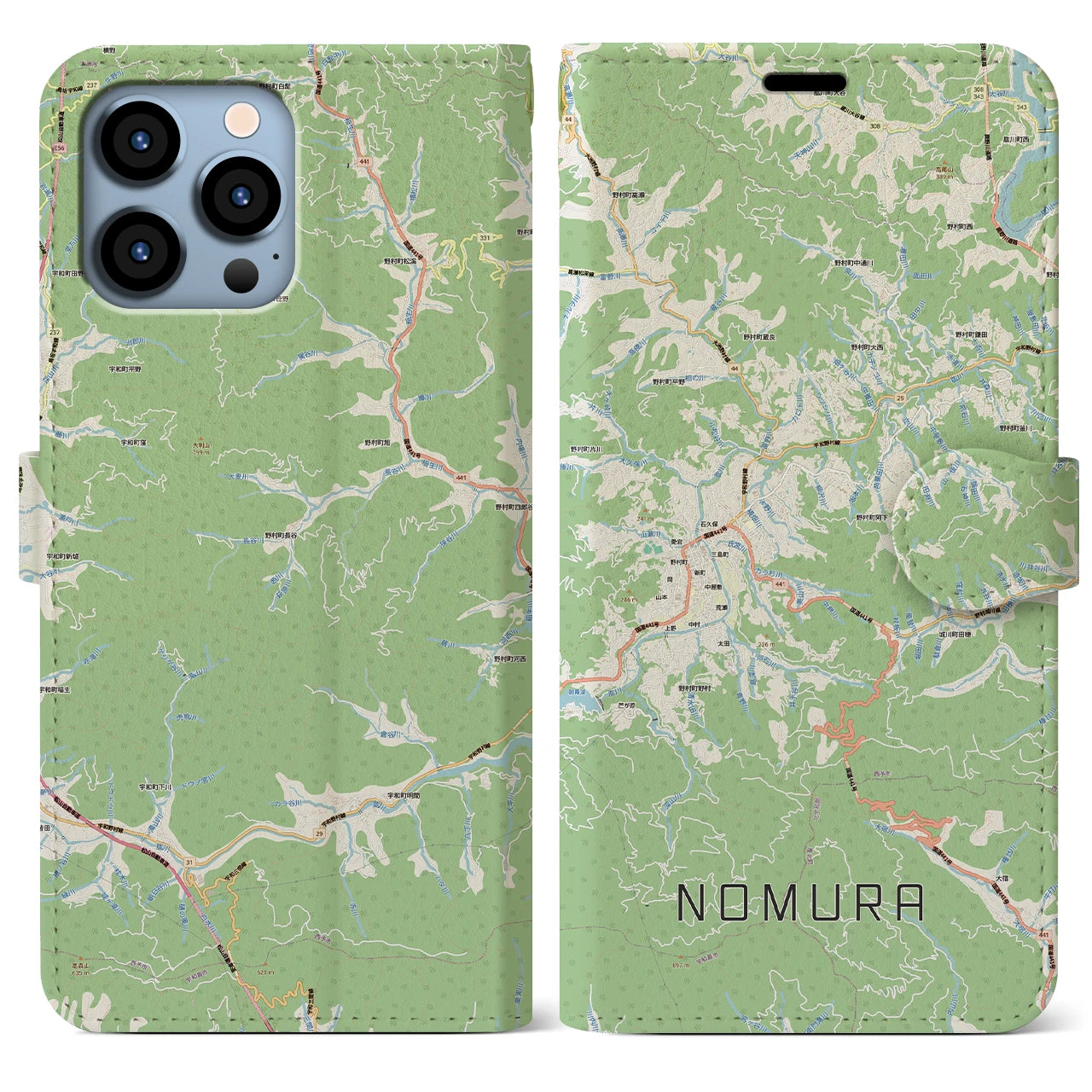 【野村（愛媛県）】地図柄iPhoneケース（手帳タイプ）
