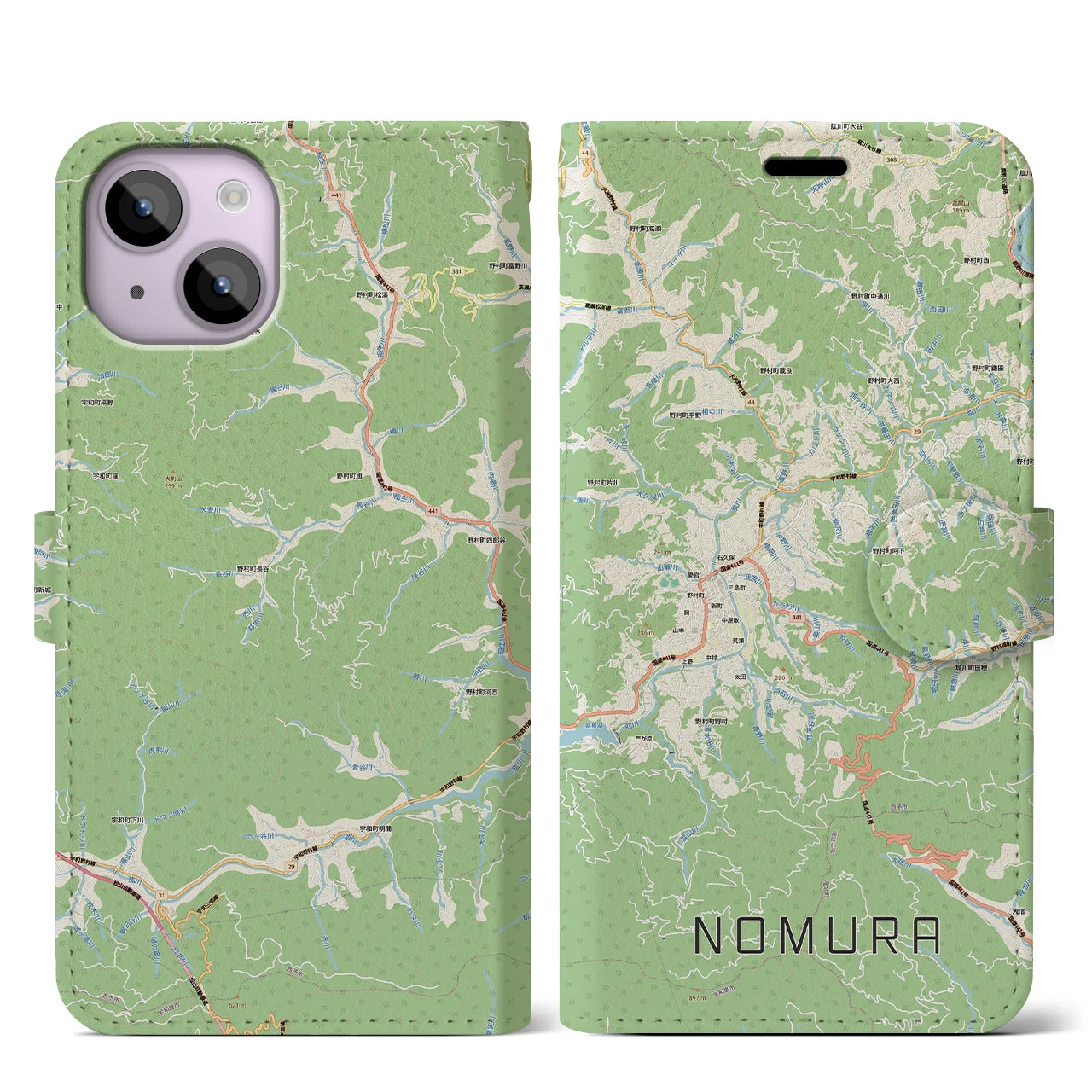 【野村（愛媛県）】地図柄iPhoneケース（手帳タイプ）
