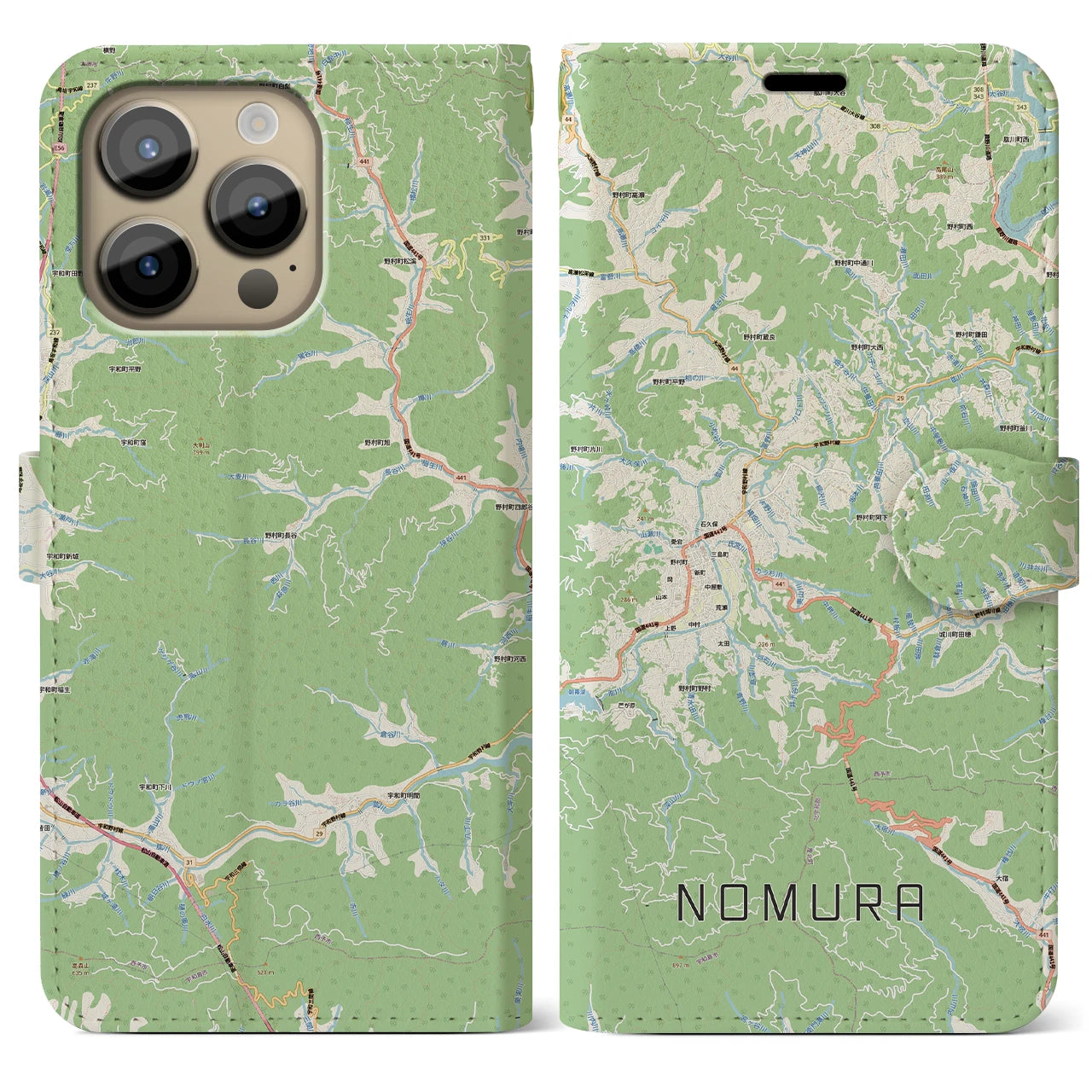 【野村（愛媛県）】地図柄iPhoneケース（手帳タイプ）