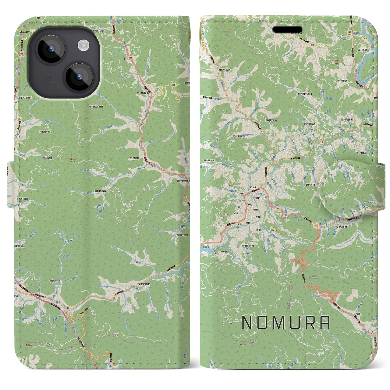 【野村（愛媛県）】地図柄iPhoneケース（手帳タイプ）