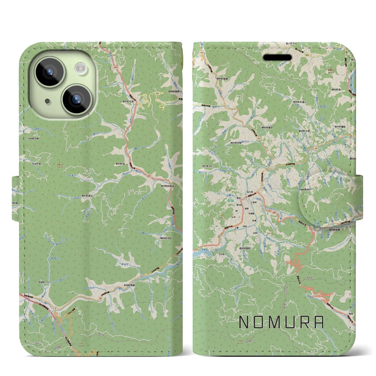 【野村（愛媛県）】地図柄iPhoneケース（手帳タイプ）