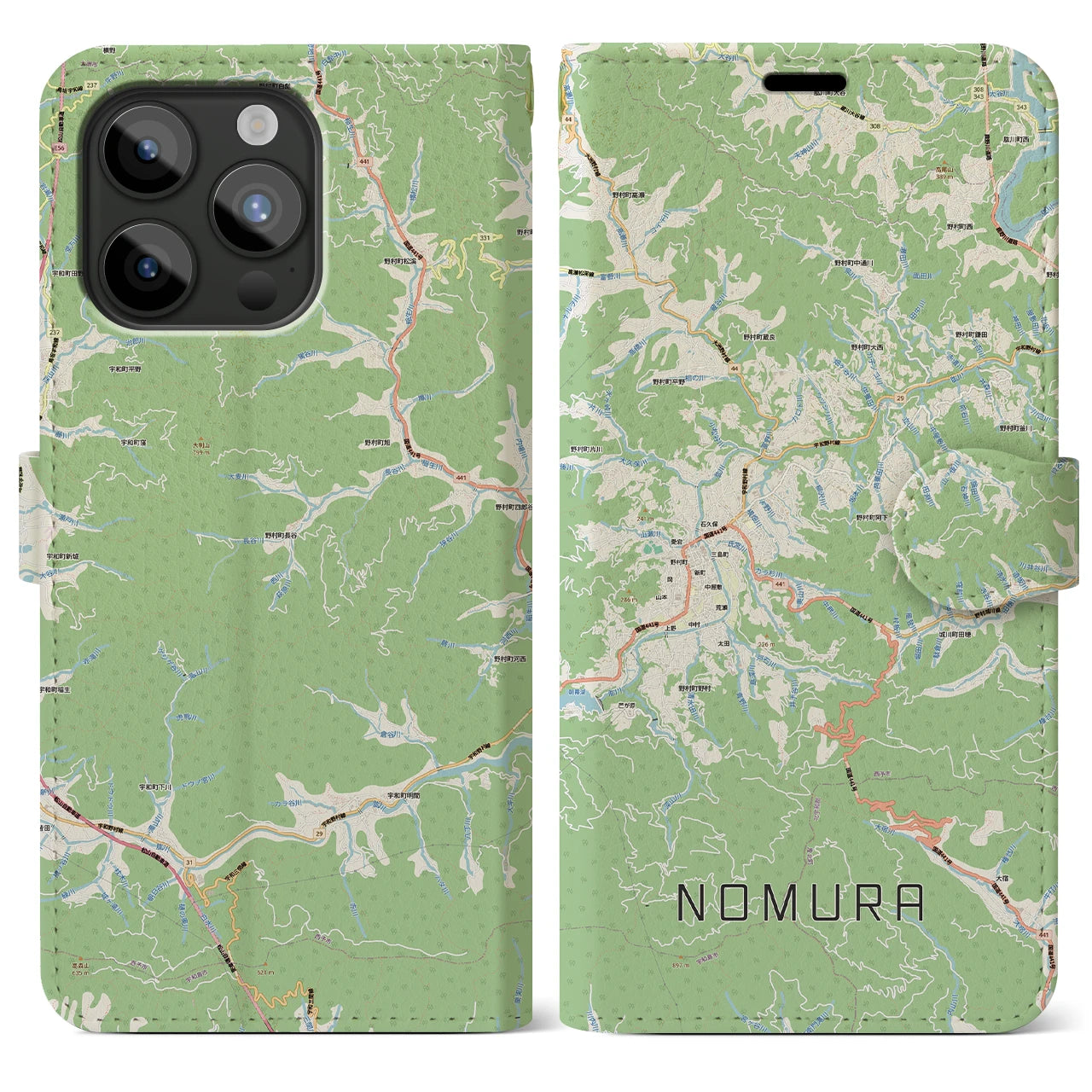 【野村（愛媛県）】地図柄iPhoneケース（手帳タイプ）