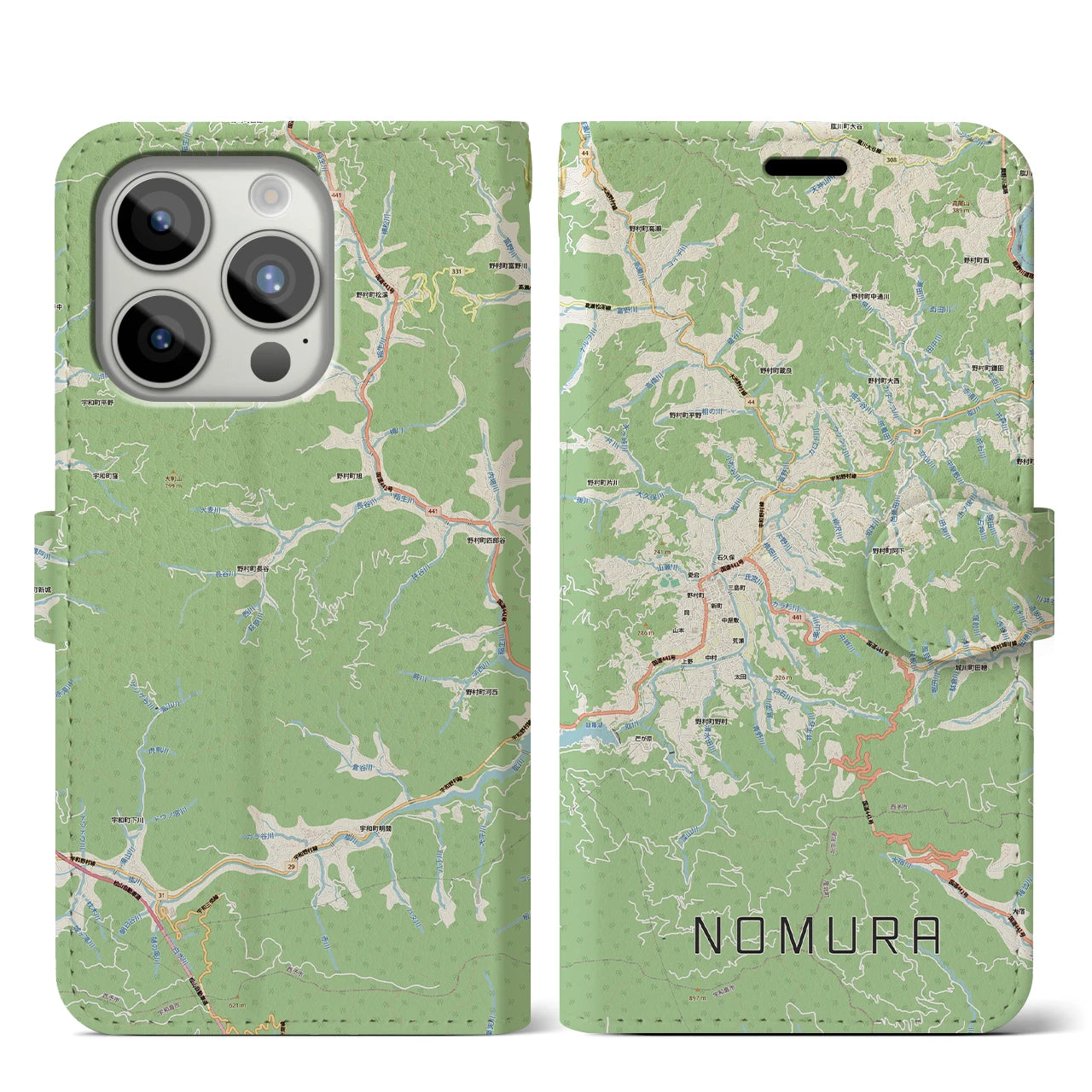【野村（愛媛県）】地図柄iPhoneケース（手帳タイプ）