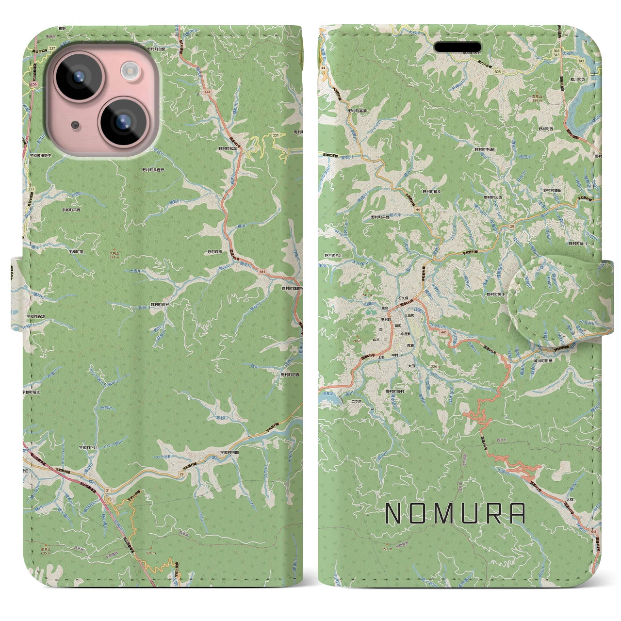 【野村（愛媛県）】地図柄iPhoneケース（手帳タイプ）