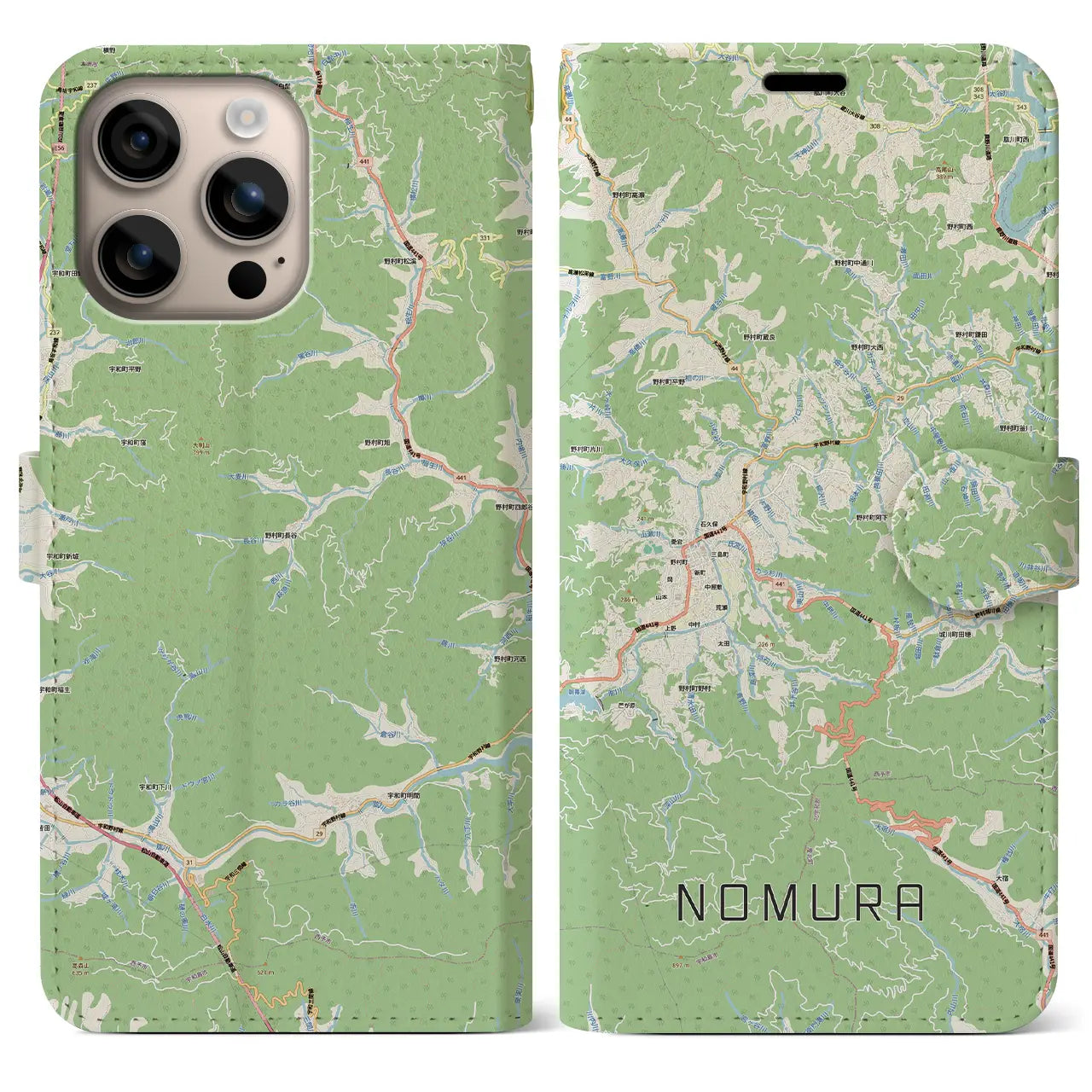 【野村（愛媛県）】地図柄iPhoneケース（手帳タイプ）