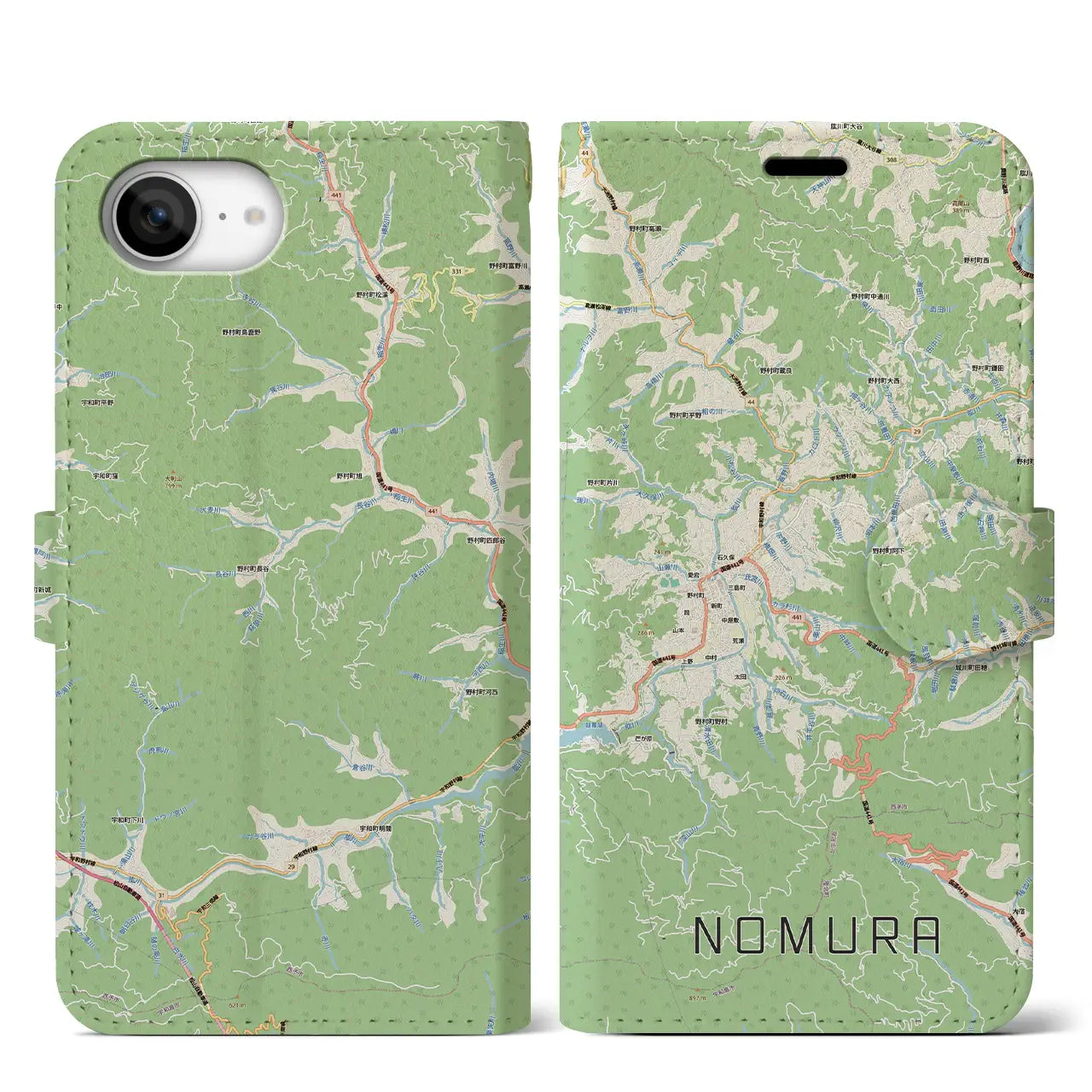 【野村（愛媛県）】地図柄iPhoneケース（手帳タイプ）