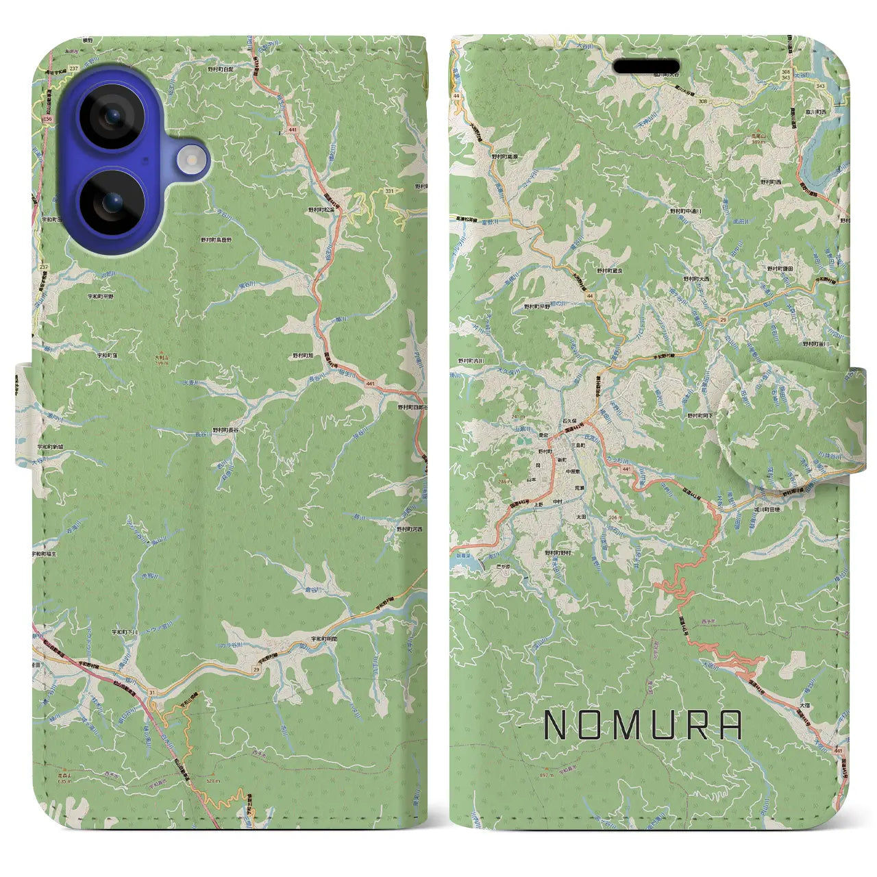 【野村（愛媛県）】地図柄iPhoneケース（手帳タイプ）