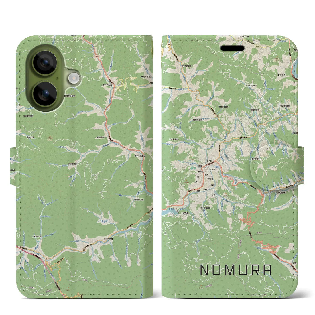 【野村（愛媛県）】地図柄iPhoneケース（手帳タイプ）モノトーン・iPhone 17 Pro Max 用