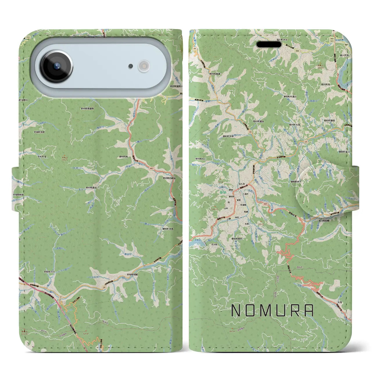 【野村（愛媛県）】地図柄iPhoneケース（手帳タイプ）