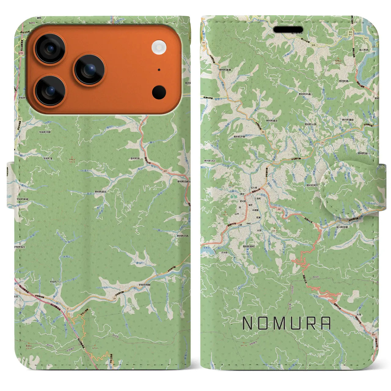 【野村（愛媛県）】地図柄iPhoneケース（手帳タイプ）