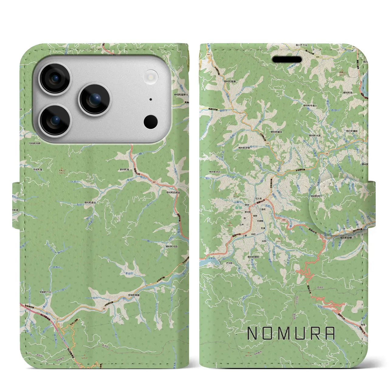 【野村（愛媛県）】地図柄iPhoneケース（手帳タイプ）ナチュラル・iPhone 17 Pro Max 用
