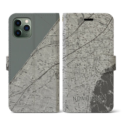 【野々市（石川県）】地図柄iPhoneケース（手帳タイプ）モノトーン・iPhone 11 Pro 用