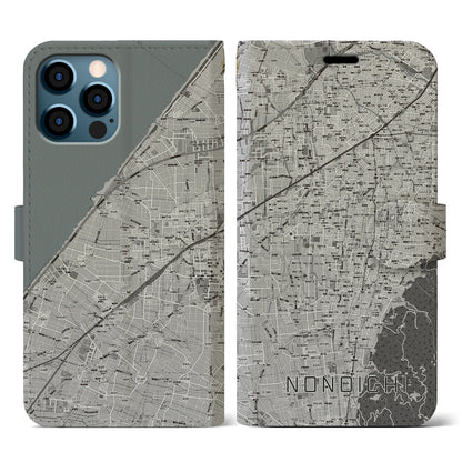 【野々市（石川県）】地図柄iPhoneケース（手帳タイプ）モノトーン・iPhone 12 / 12 Pro 用