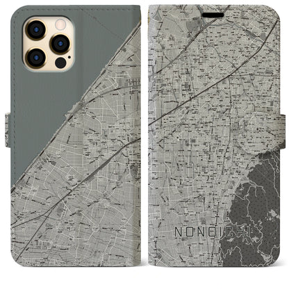 【野々市（石川県）】地図柄iPhoneケース（手帳タイプ）モノトーン・iPhone 12 Pro Max 用