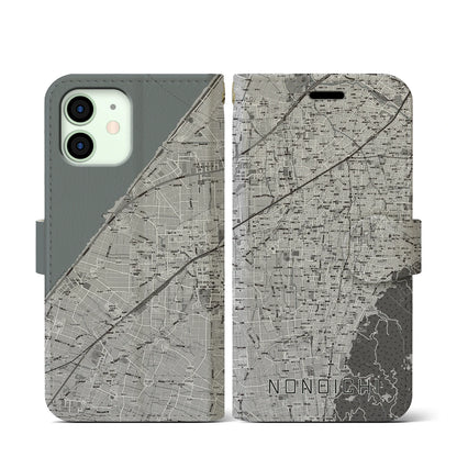 【野々市（石川県）】地図柄iPhoneケース（手帳タイプ）モノトーン・iPhone 12 mini 用