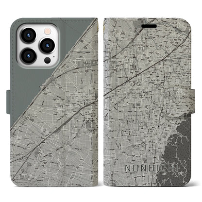 【野々市（石川県）】地図柄iPhoneケース（手帳タイプ）モノトーン・iPhone 13 Pro 用
