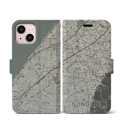 【野々市（石川県）】地図柄iPhoneケース（手帳タイプ）モノトーン・iPhone 13 mini 用