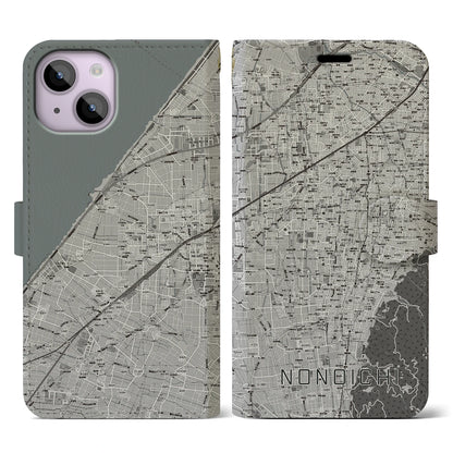 【野々市（石川県）】地図柄iPhoneケース（手帳タイプ）モノトーン・iPhone 14 用