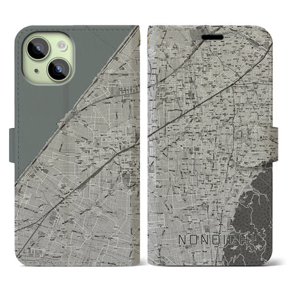 【野々市（石川県）】地図柄iPhoneケース（手帳タイプ）モノトーン・iPhone 15 用